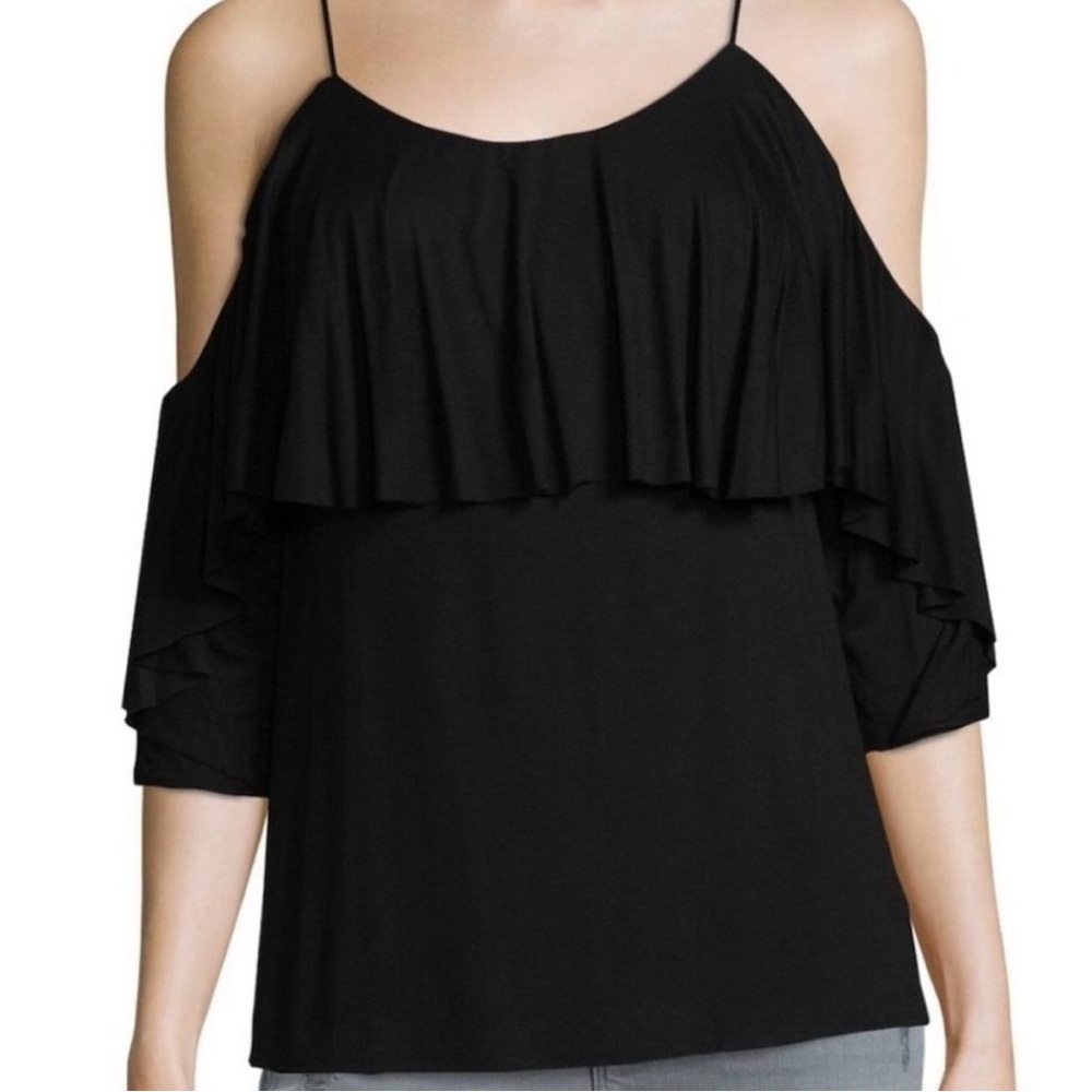 Bailey 44 Havana Black Flutter Ruffle Cold Off Shoulder Top Blouse Shirt Small